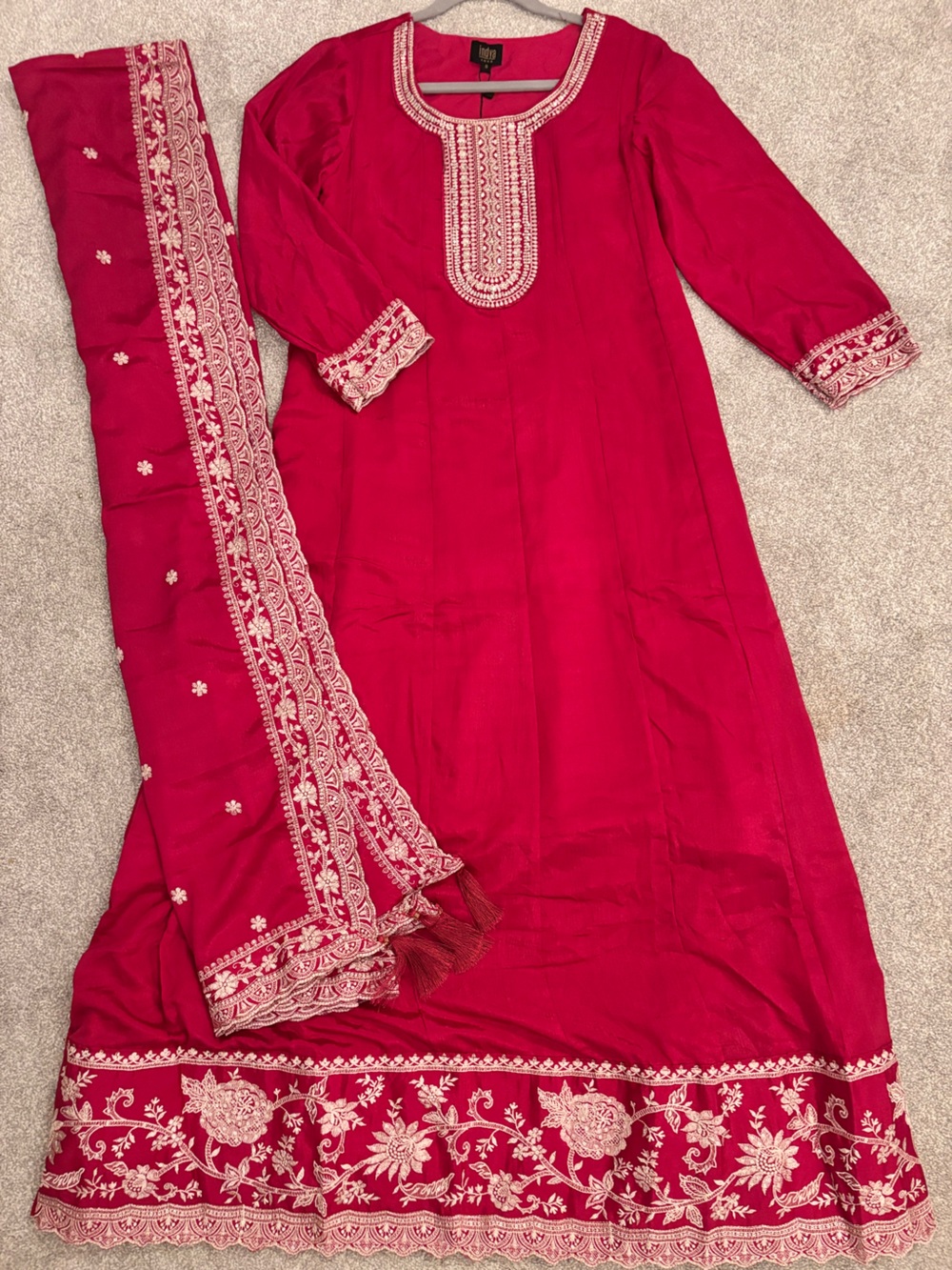 Embroidered Fuchsia Salwar with embroidered Dupatta NEW